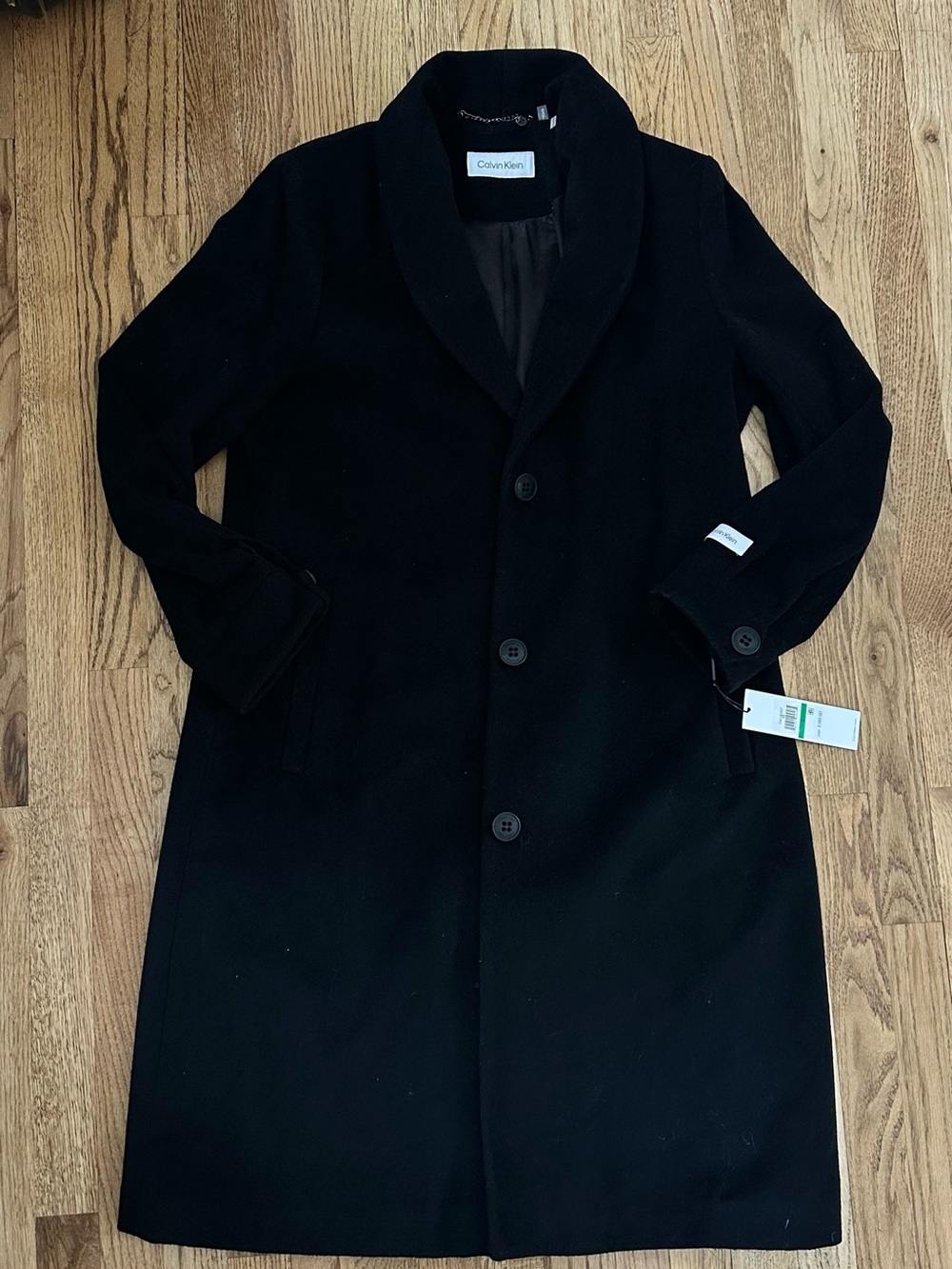 Calvin Klein Black Wool Single-Button Overcoat
